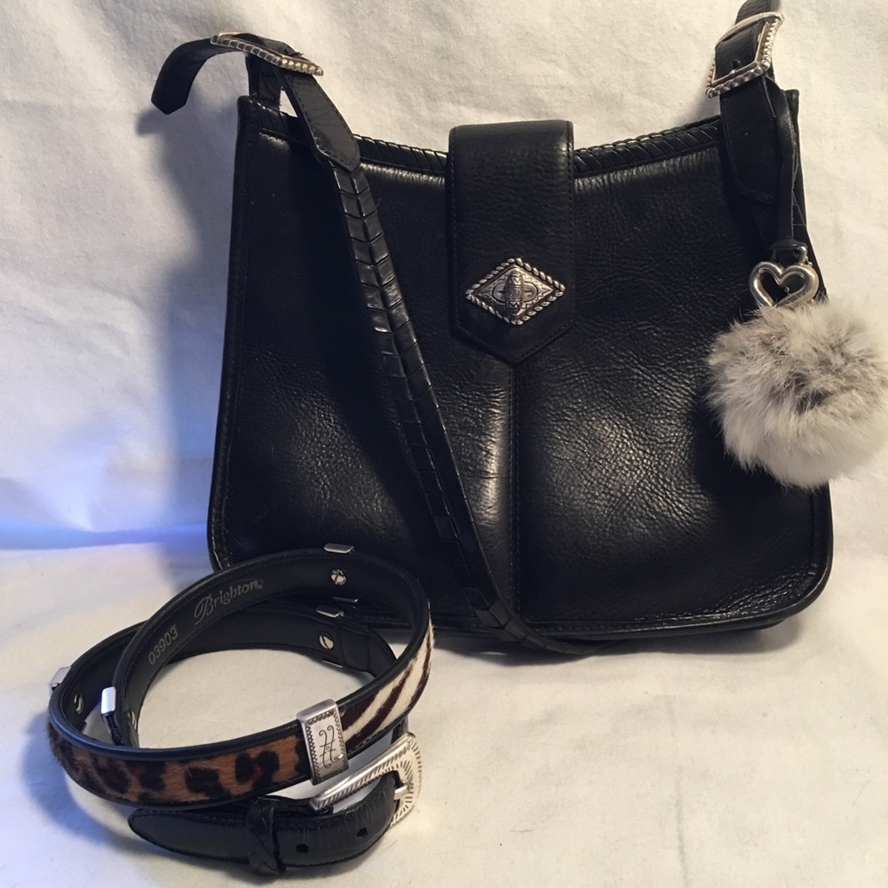 Vintage Brighton Handbag with Fur Pom & Belt